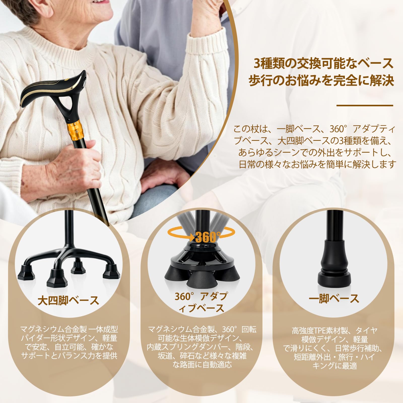 ispuoocti 多機能ステッキ ブラック 2枚目