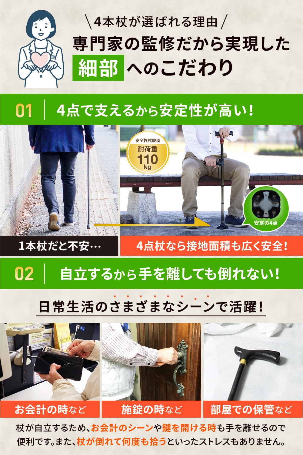 myfavory's 4点折りたたみ杖 ライト＆ブザー有 6枚目