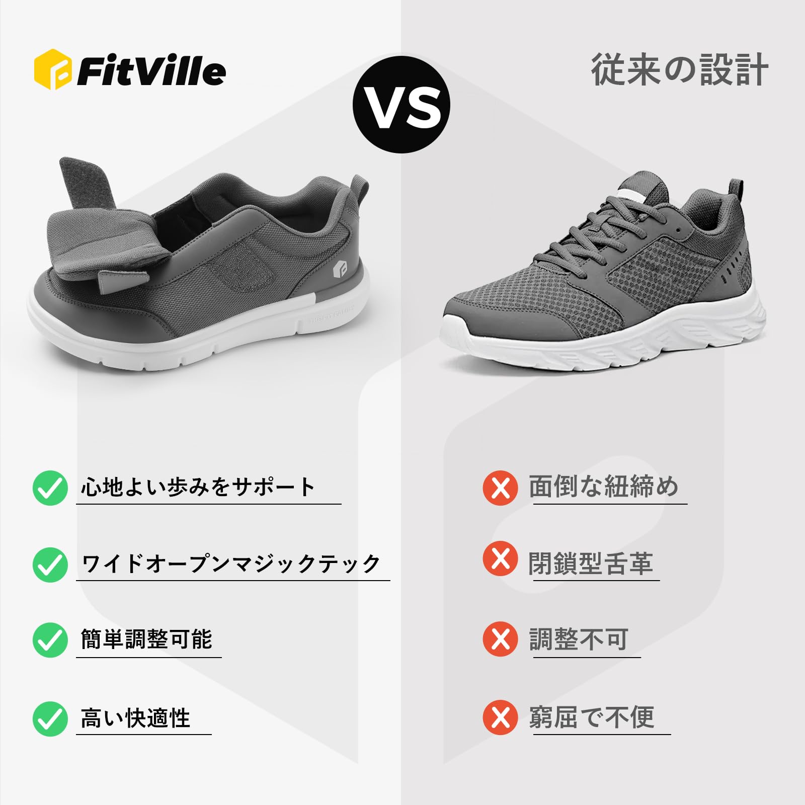 FitVille マジックテープ 超軽量 グレー 3枚目