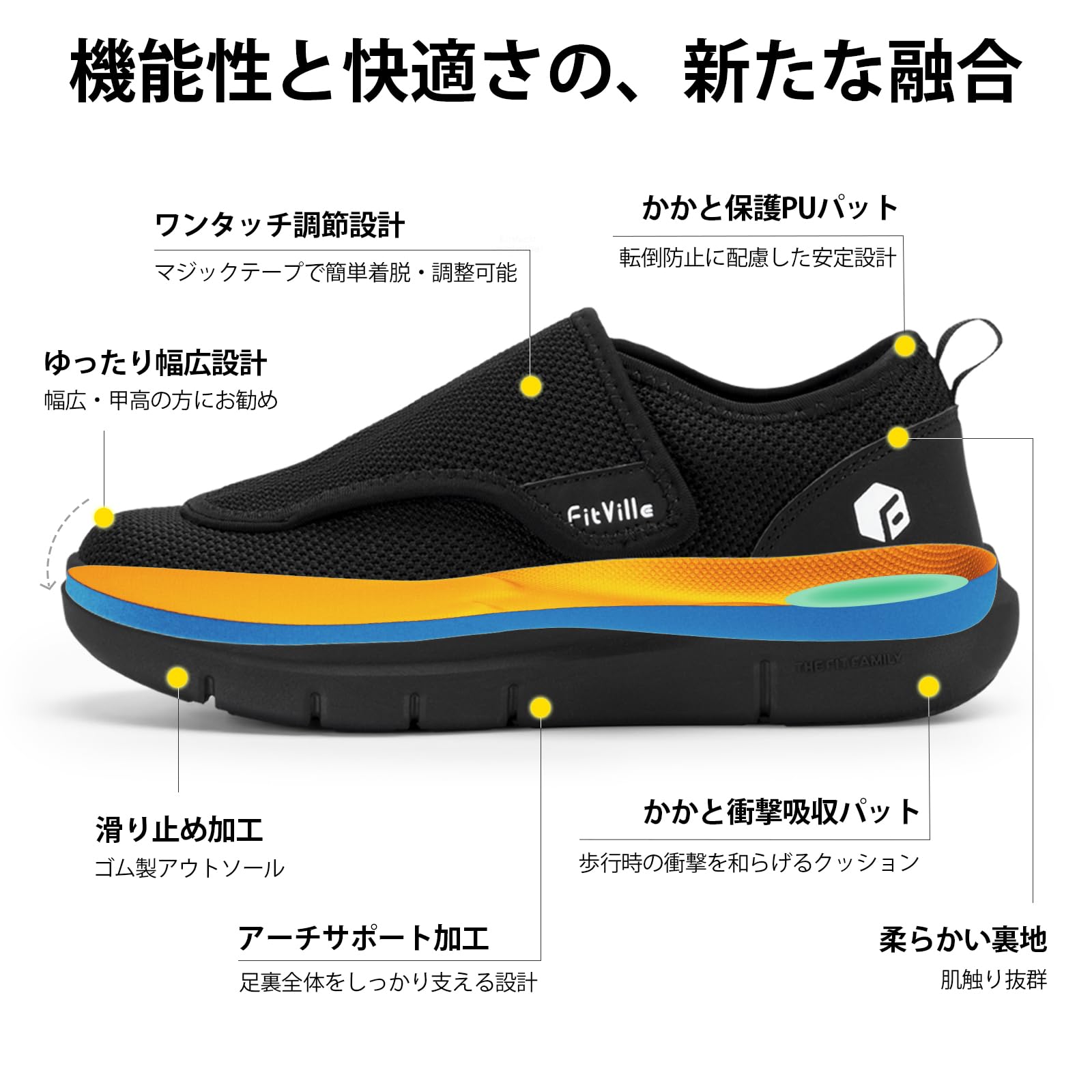 FitVille 幅広スリッポン ブラック 6枚目