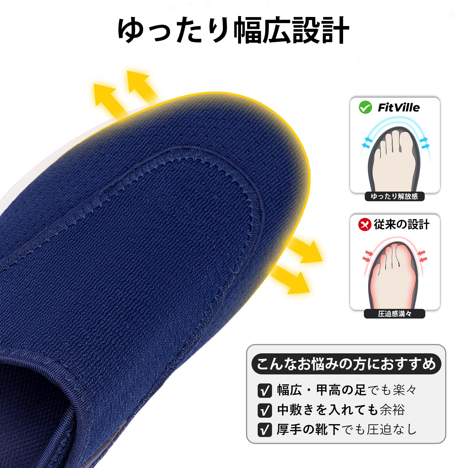 FitVille 幅広スリッポン ブルー 2枚目
