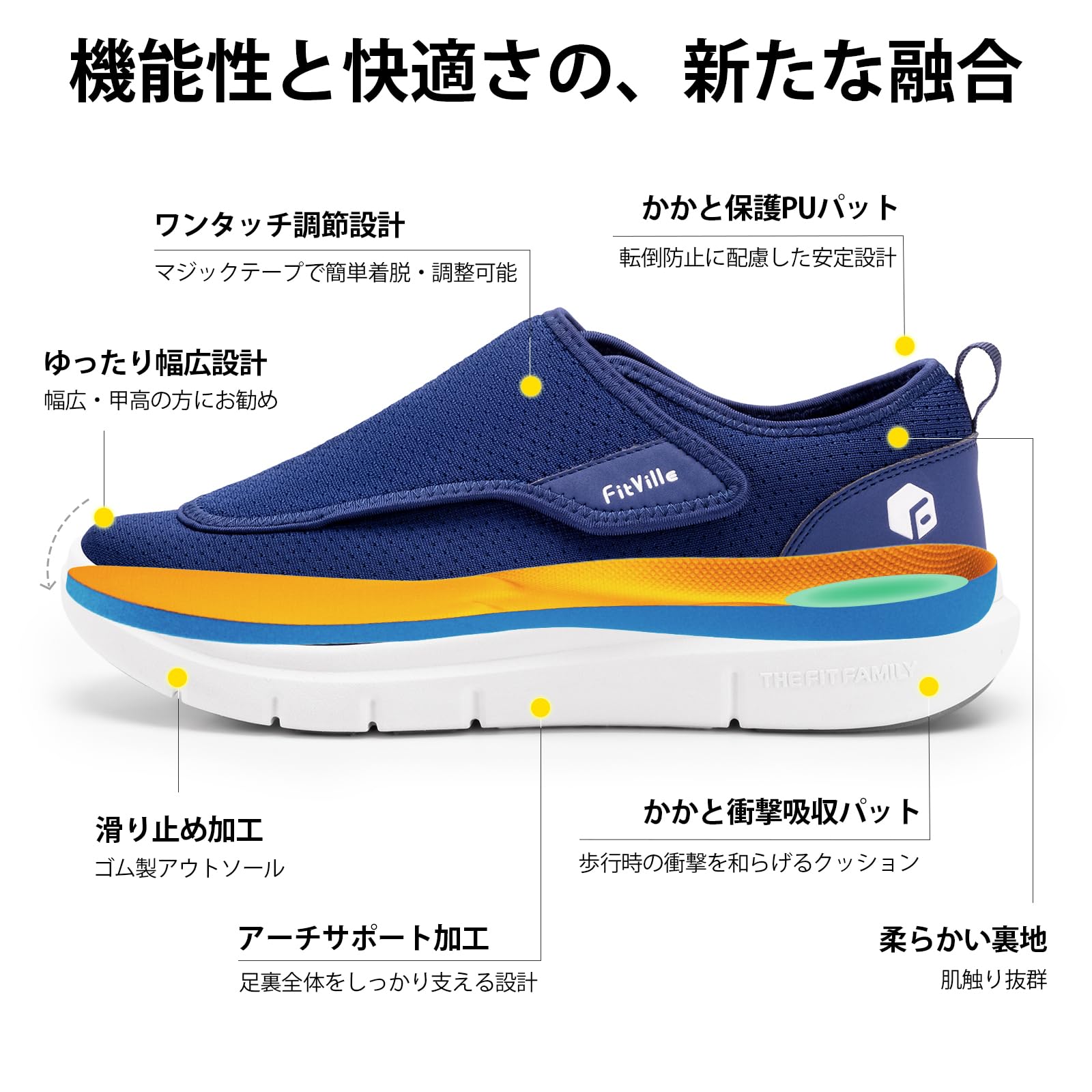 FitVille 幅広スリッポン ブルー 6枚目