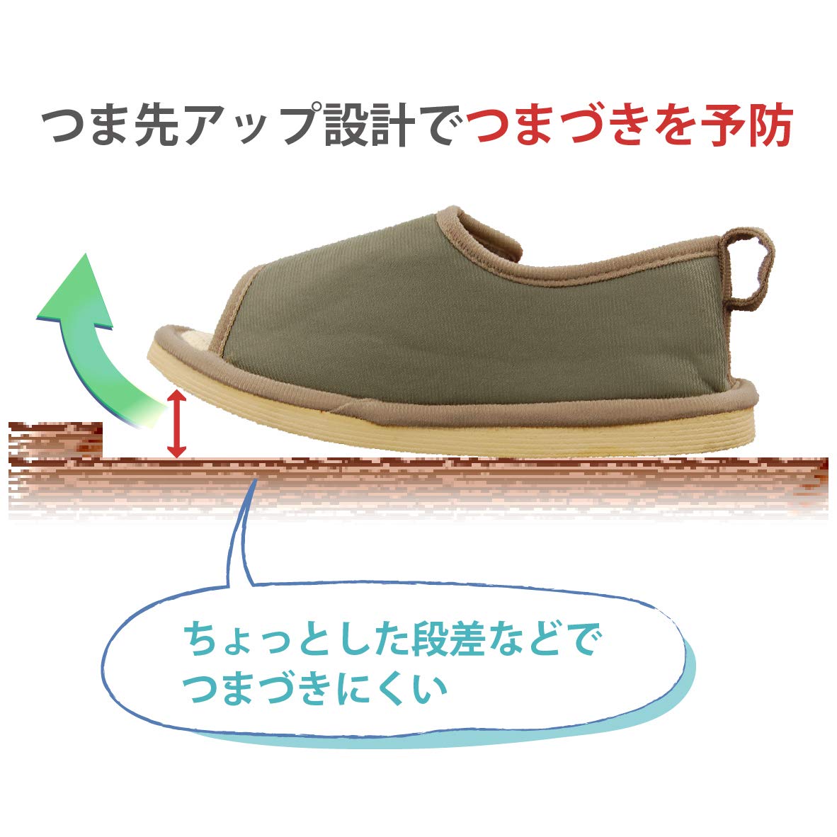 竹虎 転倒予防シューズ つま先なし うぐいす 3枚目