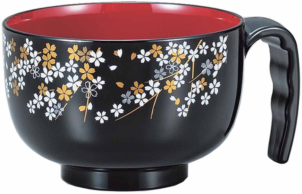 カノー らくらく汁椀 桜 桜 黒 正面